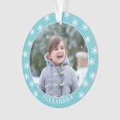 kerstsnowflakes Fotonaam blauw Ornament (voorkant)