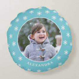 kerstsnowflakes Fotonaam blauw Rond Kussen