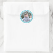 kerstsnowflakes Fotonaam blauw Ronde Sticker (Tas)