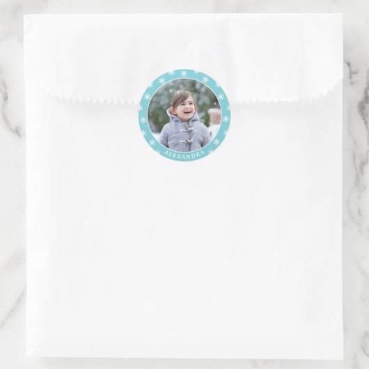 kerstsnowflakes Fotonaam blauw Ronde Sticker (Tas)