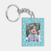 kerstsnowflakes Fotonaam blauw Sleutelhanger (Voorkant Links)