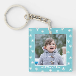 kerstsnowflakes Fotonaam blauw Sleutelhanger