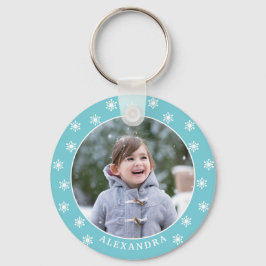 kerstsnowflakes Fotonaam blauw Sleutelhanger