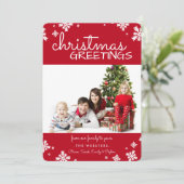 kerstsnowflakes Fotovakantiekaart | Rood Feestdagenkaart (Staand voorkant)
