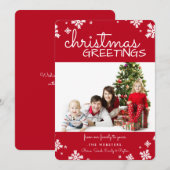 kerstsnowflakes Fotovakantiekaart | Rood Feestdagenkaart (Voorkant / Achterkant)