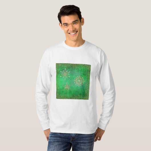 kerstsnowflakes Green & Gold Glitter T-shirt (Voorkant volledig)