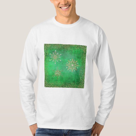 kerstsnowflakes Green & Gold Glitter T-shirt (Voorkant)