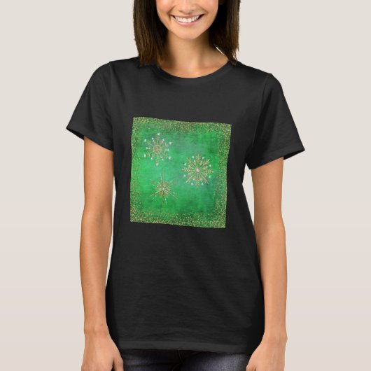 kerstsnowflakes Green & Gold Glitter T-shirt (Voorkant)