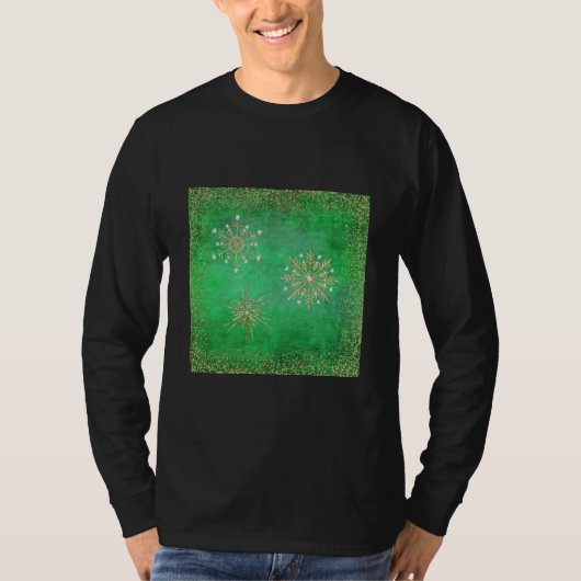 kerstsnowflakes Green & Gold Glitter T-shirt (Voorkant)