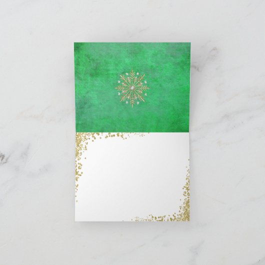 Kerstsnowflakes Groen en Goud Feestdagen Kaart (Binnen)