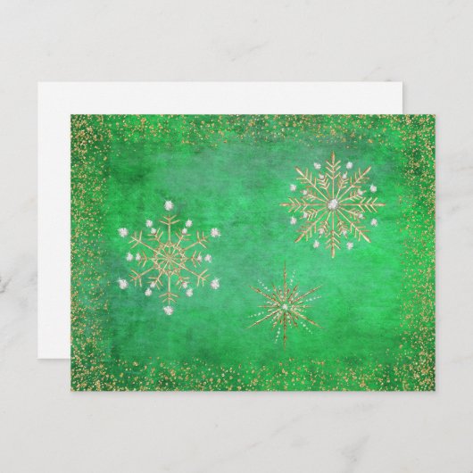 Kerstsnowflakes Groen en Goud Feestdagenkaart (Voorkant / Achterkant)
