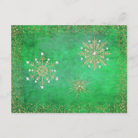 Kerstsnowflakes Groen en Goud Feestdagenkaart (Voorkant)