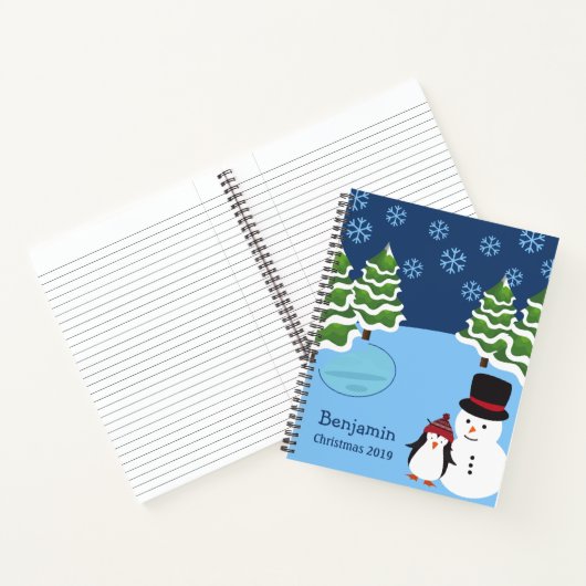 kerstsnowflakes met pinguïn en naam notitieboek (Binnen)