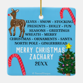 Kerstsnowflakes Mini 15 Word Puzzle Keramisch Ornament