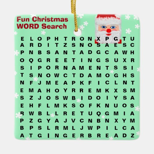 Kerstsnowflakes Mini 15 Word Puzzle Name Keramisch Ornament (Voorkant)