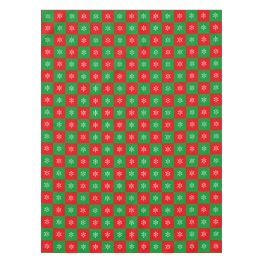 kerstsnowflakes op rode en groene tablet tafelkleed (Voorkant)