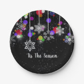 kerstsnowflakes op zwart papieren bordje (Voorkant)