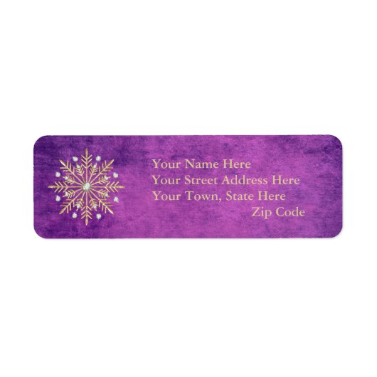 kerstsnowflakes, Paars en goud Etiket (Voorkant)