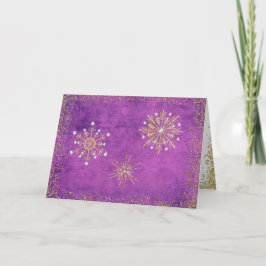 kerstsnowflakes, Paars en goud Feestdagen Kaart