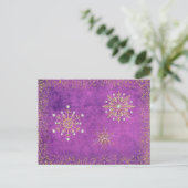 kerstsnowflakes, Paars en goud Feestdagenkaart (Staand voorkant)