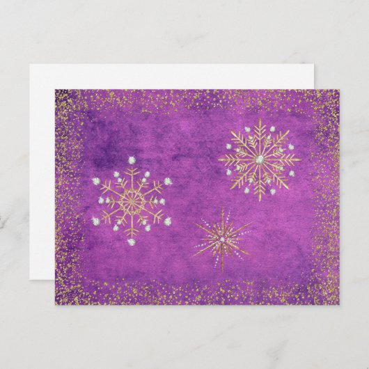 kerstsnowflakes, Paars en goud Feestdagenkaart (Voorkant / Achterkant)