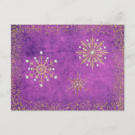 kerstsnowflakes, Paars en goud Feestdagenkaart