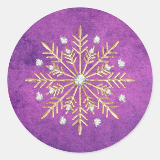 kerstsnowflakes, Paars en goud Ronde Sticker (Voorkant)