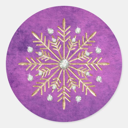 kerstsnowflakes, Paars en goud Ronde Sticker (Voorkant)