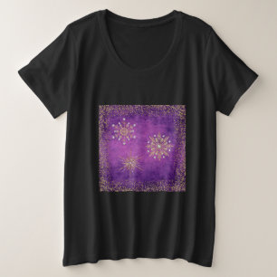 kerstsnowflakes Paars en goudglitter plus Si Grote Maat T-shirt