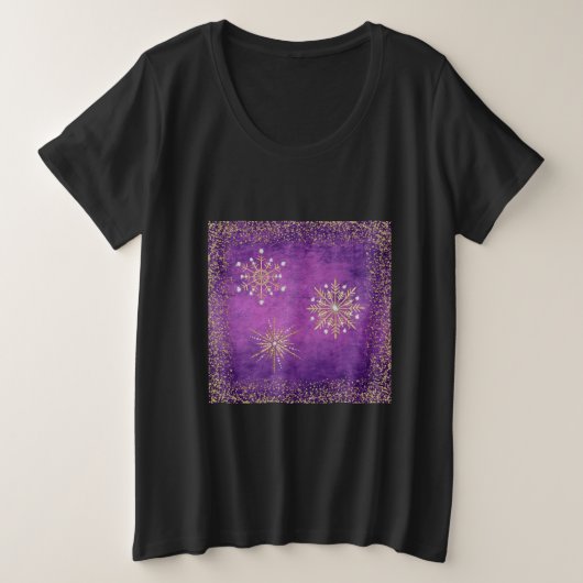 kerstsnowflakes Paars en goudglitter plus Si Grote Maat T-shirt (Design voorkant)