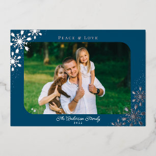 kerstsnowflakes Ronde Corne Photo Silver Folie Feestdagenkaart