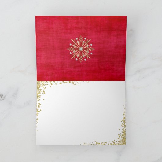 Kerstsnowflakes, rood en goud feestdagen kaart (Binnen)