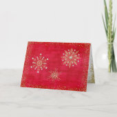 Kerstsnowflakes, rood en goud feestdagen kaart (Voorkant)
