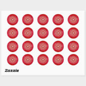 Kerstsnowflakes, rood en goud ronde sticker (Vel)