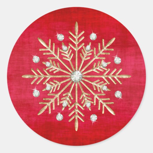 Kerstsnowflakes, rood en goud ronde sticker (Voorkant)