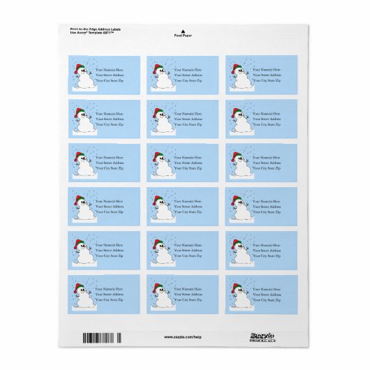 kerstsnowman-adreslabel etiket (Full Sheet)