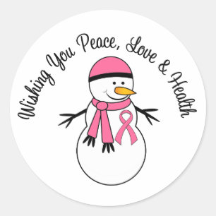 KerstSnowman Breast Cancer Ribbon Ronde Sticker