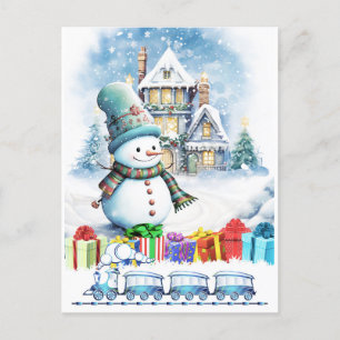 KERSTSNOWMAN CADEAUS EN SPEELGOED TREIN BRIEFKAART