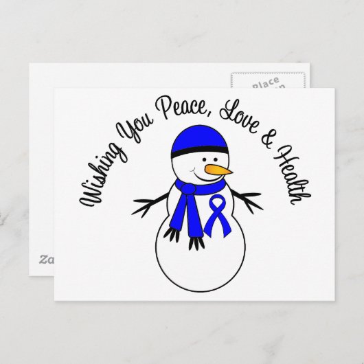 kerstsnowman Colon Cancer Ribbon Feestdagenkaart (Voorkant / Achterkant)