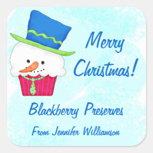 kerstsnowman Cupcake Eigen voedseletiket Vierkante Sticker