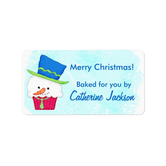 kerstsnowman Cupcake Food Gift Sticker (Voorkant)