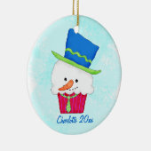 kerstsnowman Cupcake-naam op maat Keramisch Ornament (Rechts)