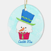 kerstsnowman Cupcake-naam op maat Keramisch Ornament (Links)