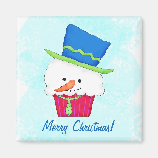 kerstsnowman Cupcake-naam op maat Magneet (Voorkant)