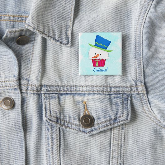 kerstsnowman Cupcake Name Badge Persoonlijk Vierkante Button 5,1 Cm (In situ)