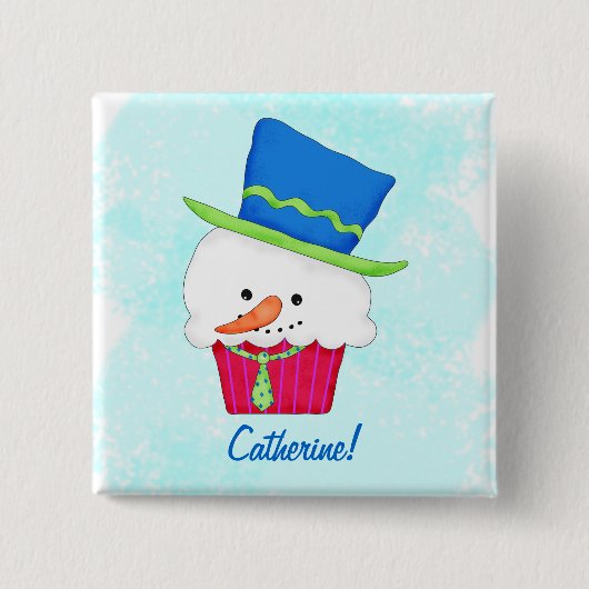 kerstsnowman Cupcake Name Badge Persoonlijk Vierkante Button 5,1 Cm (Voorkant)