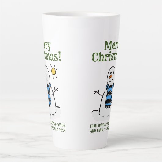 kerstsnowman-design met persoonlijke groet latte mok (Voorkant)