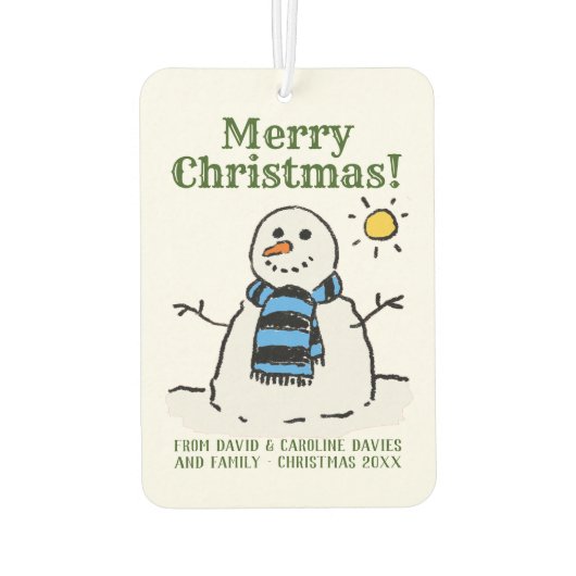 kerstsnowman-design met persoonlijke groet luchtverfrisser (Achterkant)