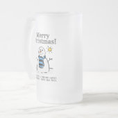 kerstsnowman-design met persoonlijke groet matglas bierpul (Voorkant links)