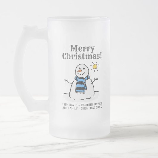 kerstsnowman-design met persoonlijke groet matglas bierpul (Links)